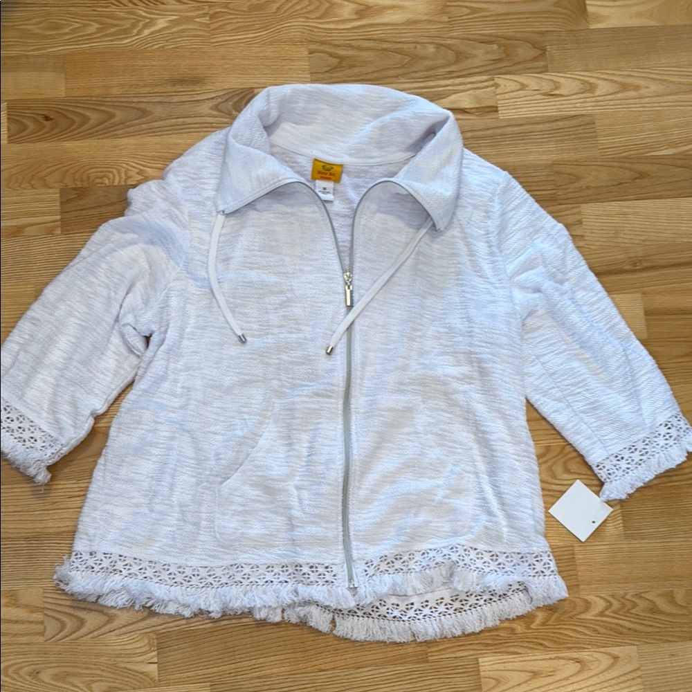 Ruby Rd. White Sweater with Lace Trim